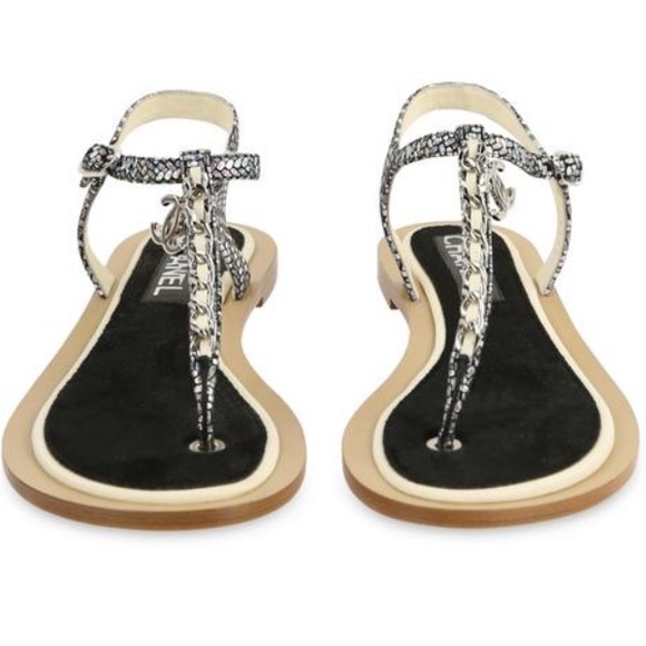 SOLD Chanel Velvet T-Strap Thong Sandals Eu38 - Picture 1 of 8